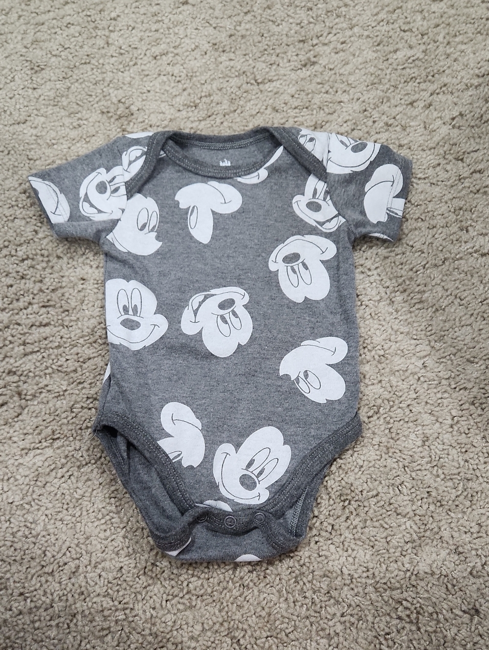 Disney Gray & White Mickey Face Print One-Piece Bodysuit